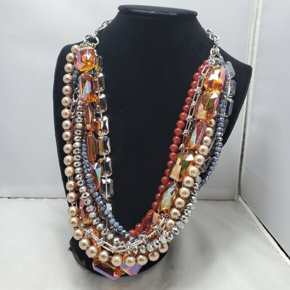 ALI KHAN  8 row in semi precious beads, faceted crystals, glass pearl necklace - Picture 1 of 6